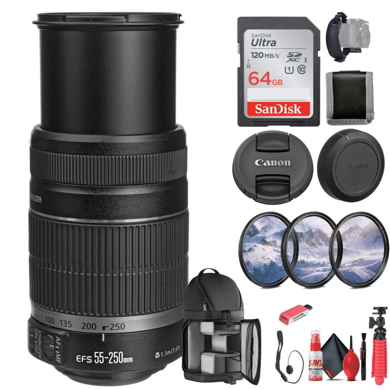 Canon EF-S 55-250mm f/4-5.6 IS II Lens (5123B006) + 64GB Memory Card - Bundle (International Model) -