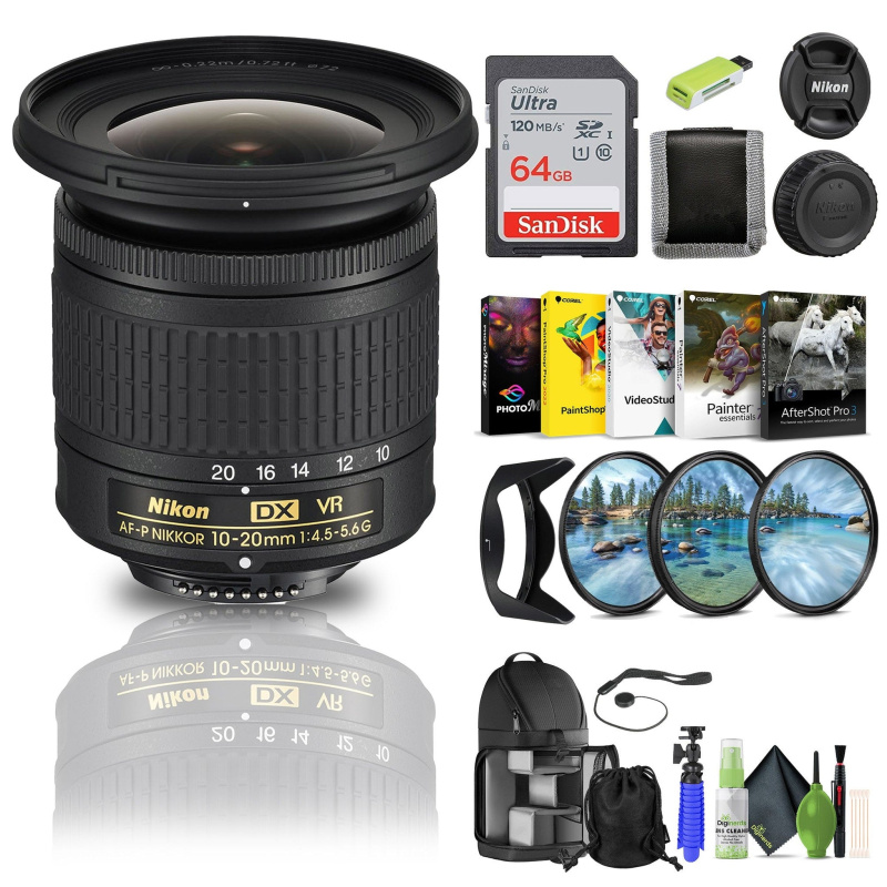 Nikon - AF-P DX NIKKOR 10-20mm f/4.5-5.6G VR Wide-Angle Zoom Lens - Bundle