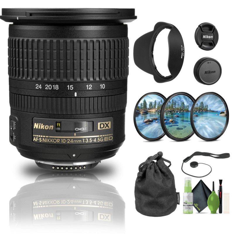 Nikon AF-S DX NIKKOR 10-24mm f/3.5-4.5G ED Lens (2181) + Filter Kit + Cap Keeper - Bundle