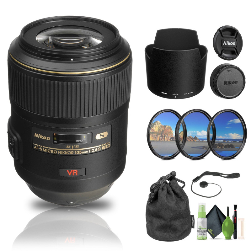 Nikon AF-S VR Micro-NIKKOR 105mm f/2.8G IF-ED Lens (2160) + Filter Kit  - Bundle