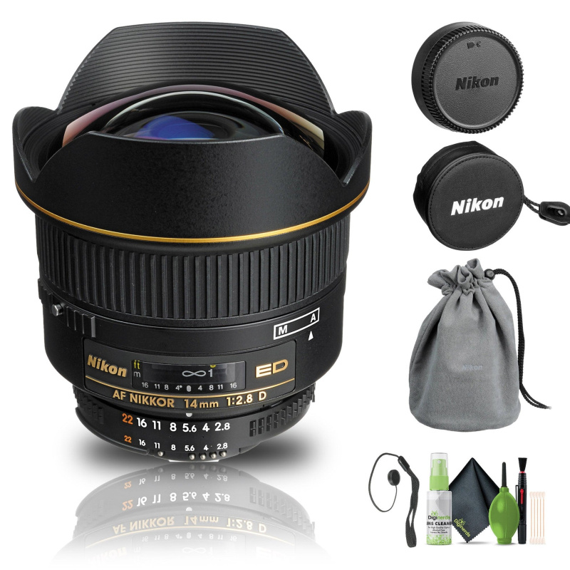 Nikon AF NIKKOR 14mm f/2.8D ED Lens (1925) + Cap Keeper + Cleaning Kit - Bundle