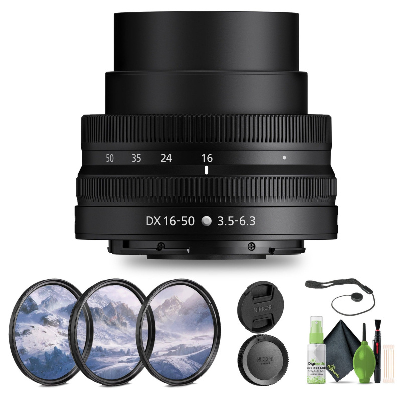 Nikon NIKKOR Z DX 16-50mm f/3.5-6.3 VR Lens (20084) + Filter Kit + Cap Keeper  - Bundle