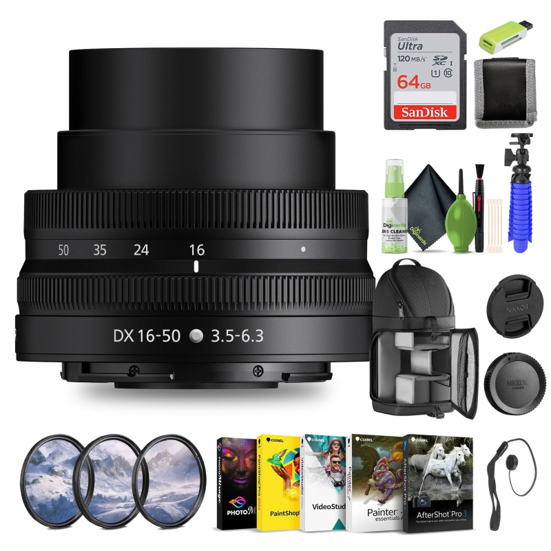 Nikon NIKKOR Z DX 16-50mm f/3.5-6.3 VR Lens (20084) + 64GB Memory Card + Filter  - Bundle