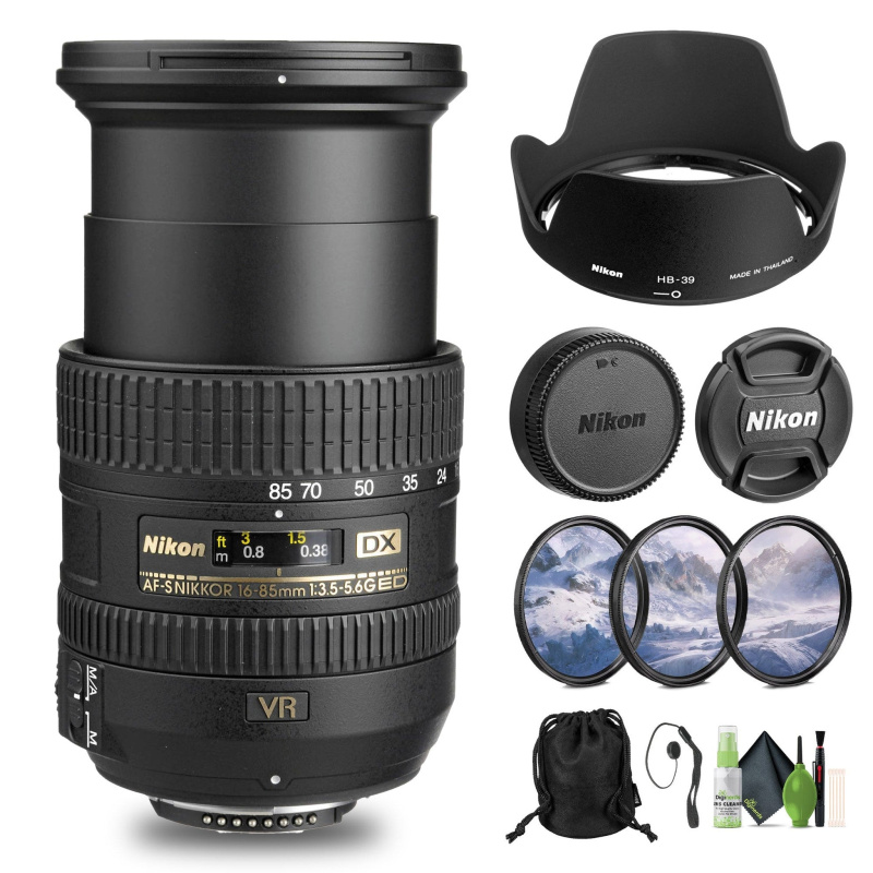 Nikon AF-S DX NIKKOR 16-85mm f/3.5-5.6G ED VR Lens (2178) + Filter Kit + Cap Keeper - Bundle