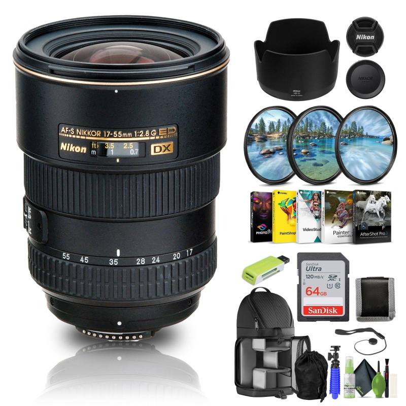 Nikon AF-S DX Zoom-NIKKOR 17-55mm f/2.8G IF-ED Lens (2147) + 64GB Memory Card - Bundle
