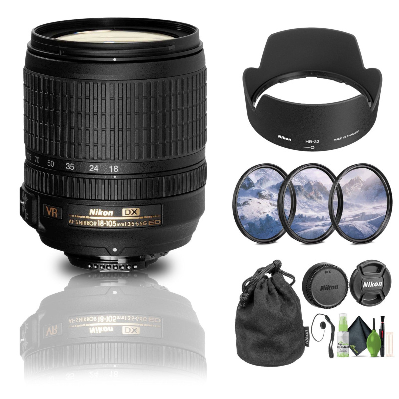 Nikon AF-S DX NIKKOR 18-105mm f/3.5-5.6G ED VR Lens (2179) + Filter Kit + Cap Keeper - Bundle