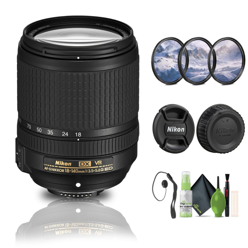 Nikon - AF-S DX NIKKOR 18-140mm f/3.5-5.6G ED VR Zoom Lens (2213) + Filter Kit - Bundle