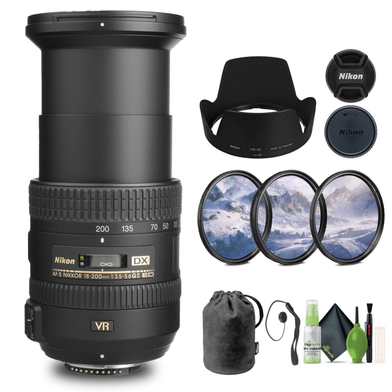 Nikon AF-S DX NIKKOR 18-200mm f/3.5-5.6G ED VR II Lens (2192) + Filter Kit - Bundle