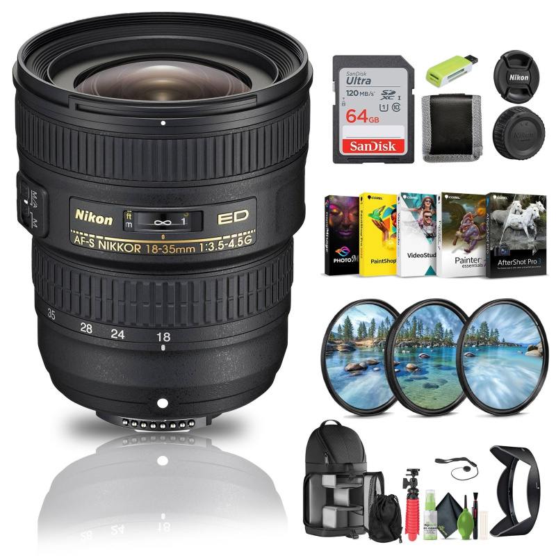 Nikon AF-S NIKKOR 18-35mm f/3.5-4.5G ED Lens (2207) + 64GB Memory Card + Filter - Bundle