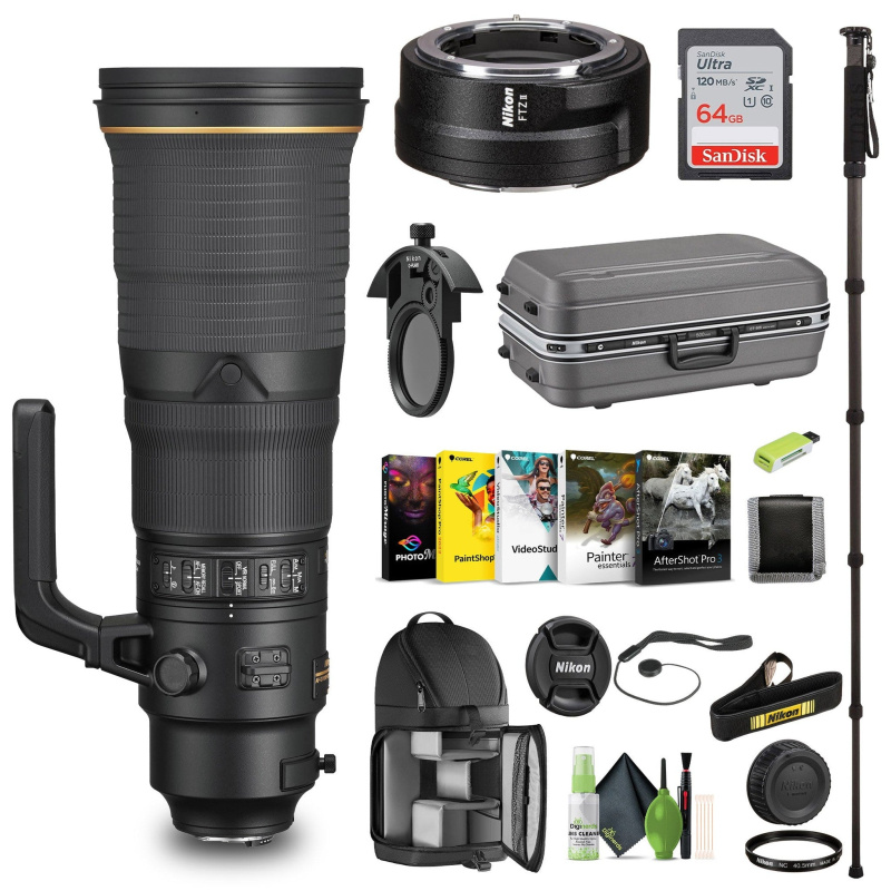 Nikon AF-S NIKKOR 500mm f/4E FL ED VR Lens (20053) + FTZ II Adapter + 64GB Card - Bundle