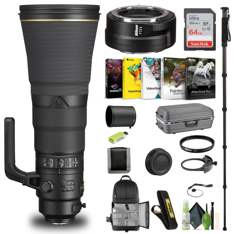 Nikon AF-S NIKKOR 600mm f/4E FL ED VR Lens (20054) + FTZ II Adapter + 64GB Card - Bundle