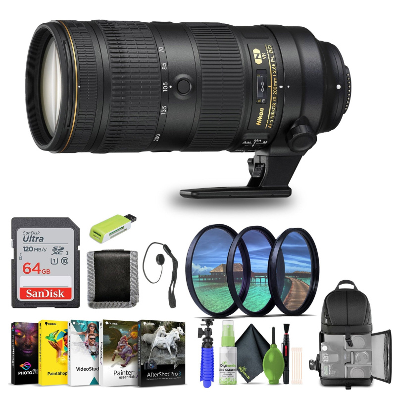 Nikon - AF-S NIKKOR 70-200mm f/2.8E FL ED VR Telephoto Zoom Lens for DSLR Camera - Bundle