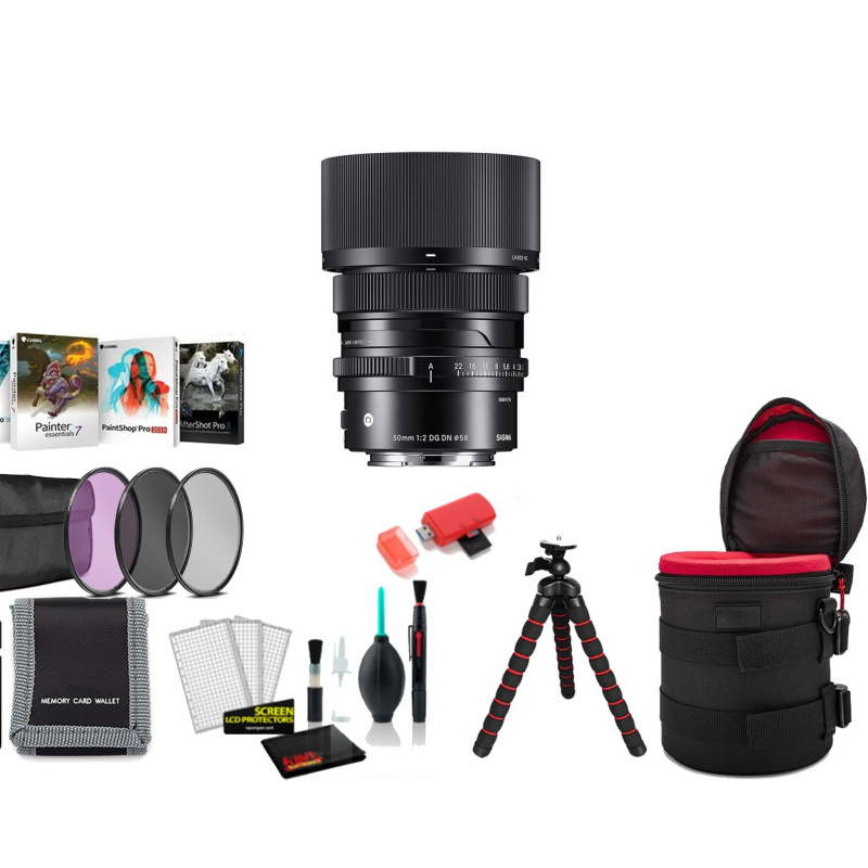 Sigma 50mm f/2 DG DN Contemporary Lens (Sony E) with Tripod and More
