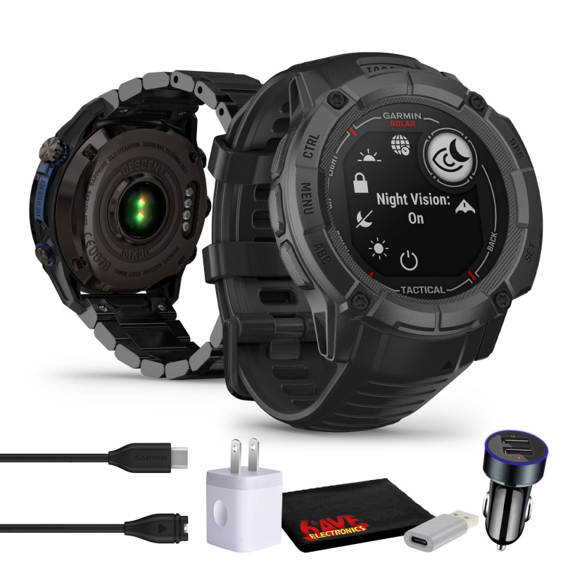 Garmin Instinct 2X Solar - Tactical Edition Rugged GPS Smartwatch (Black) Bundle