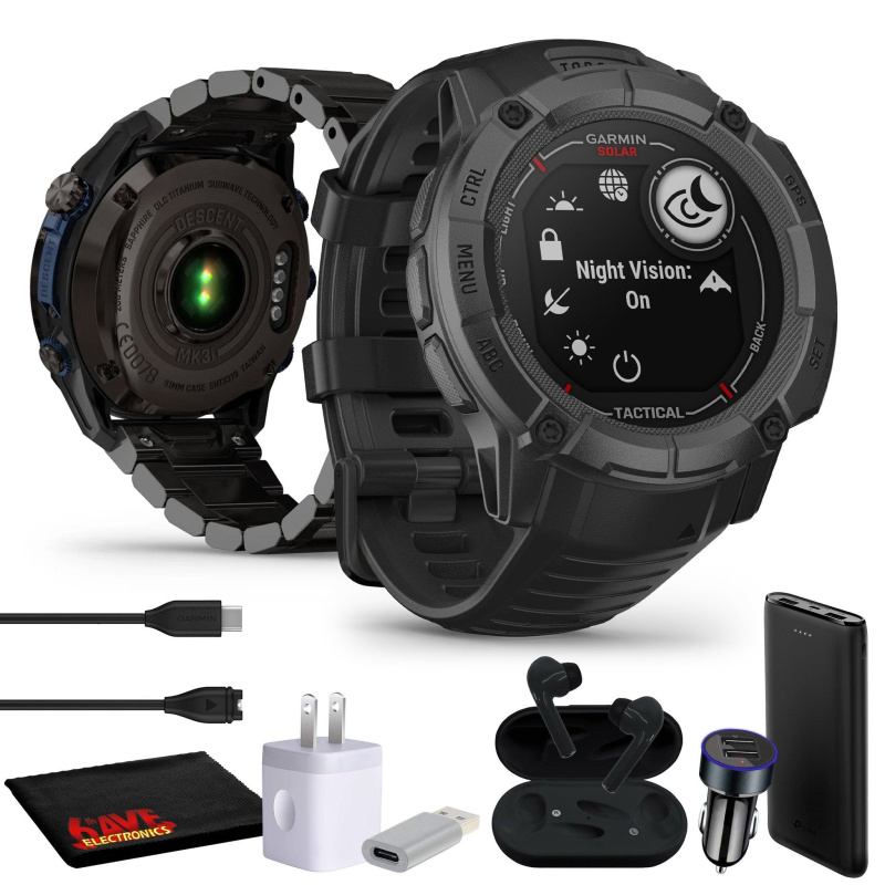 Garmin Instinct 2X Solar - Tactical Edition Rugged GPS Smartwatch (Black) Bundle