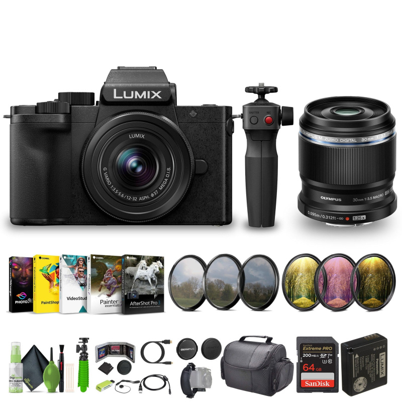 Panasonic Lumix G100D 4K Mirrorless Camera + M.Zuiko ED 30mm f/3.5 Lens Bundle