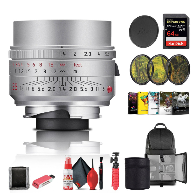 Leica Summilux-M 35mm f/1.4 ASPH. Lens (Silver) (11727) + 64GB Memory Card + More