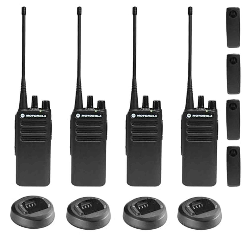Motorola CP100D Analog UHF Portable Non-Display Two Way Radio, 16 Channel, 4 Watt - 4 Pack Bundle