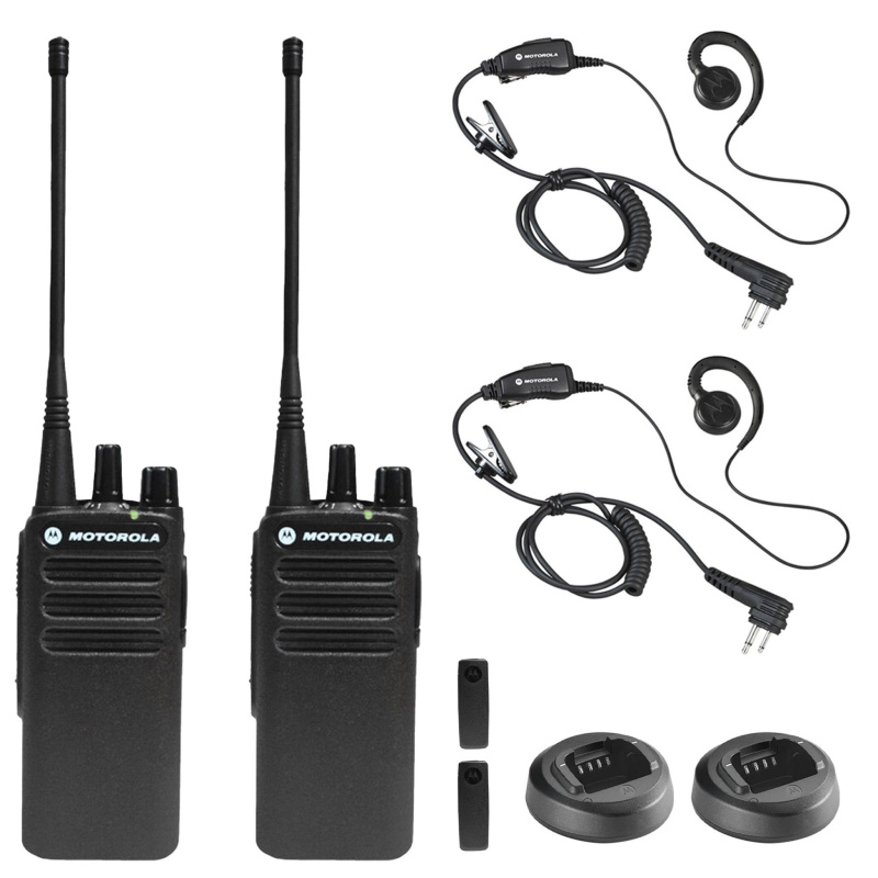 Motorola CP100D Analog UHF Portable Non-Display Two Way Radio, 16 Channel, - 2 Pack With Mic Bundle