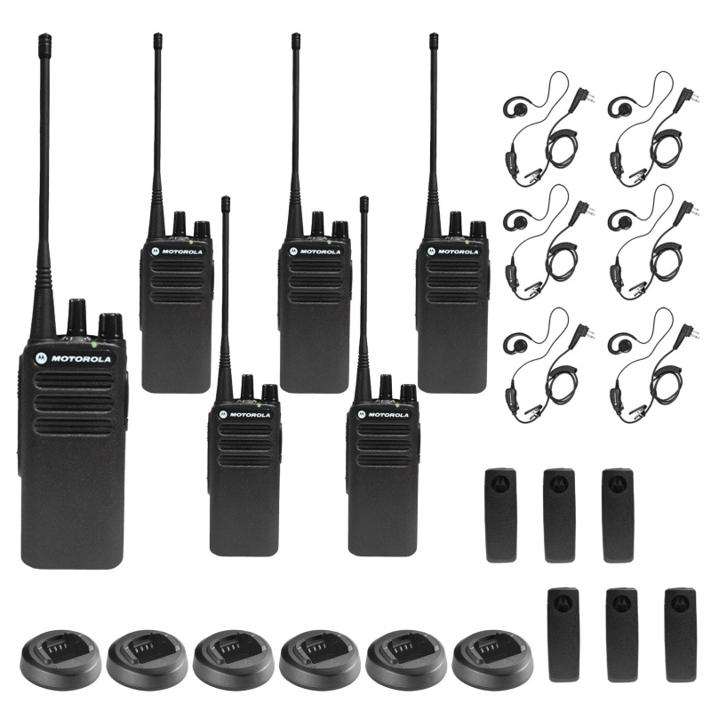Motorola CP100D Analog UHF Portable Non-Display Two Way Radio, 16 Channel, - 6 Pack With Mics Bundle