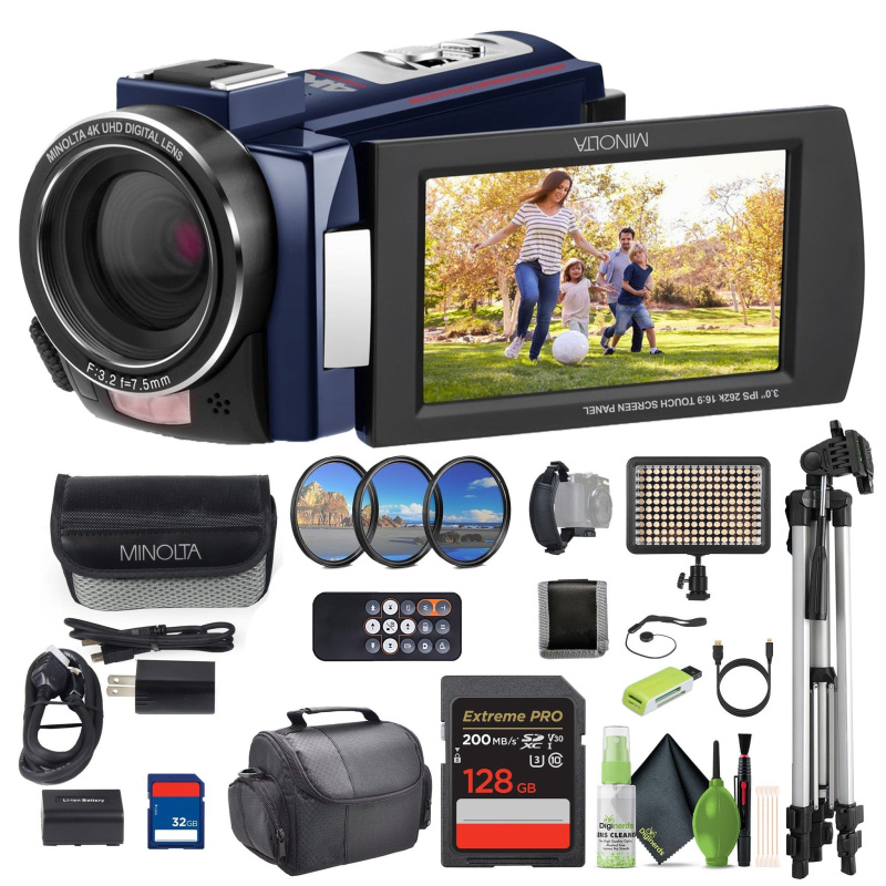 Minolta MN4K25NV 4K Ultra HD 30 MP Night Vision Camcorder (MN4K25NV-W-BL) Bundle