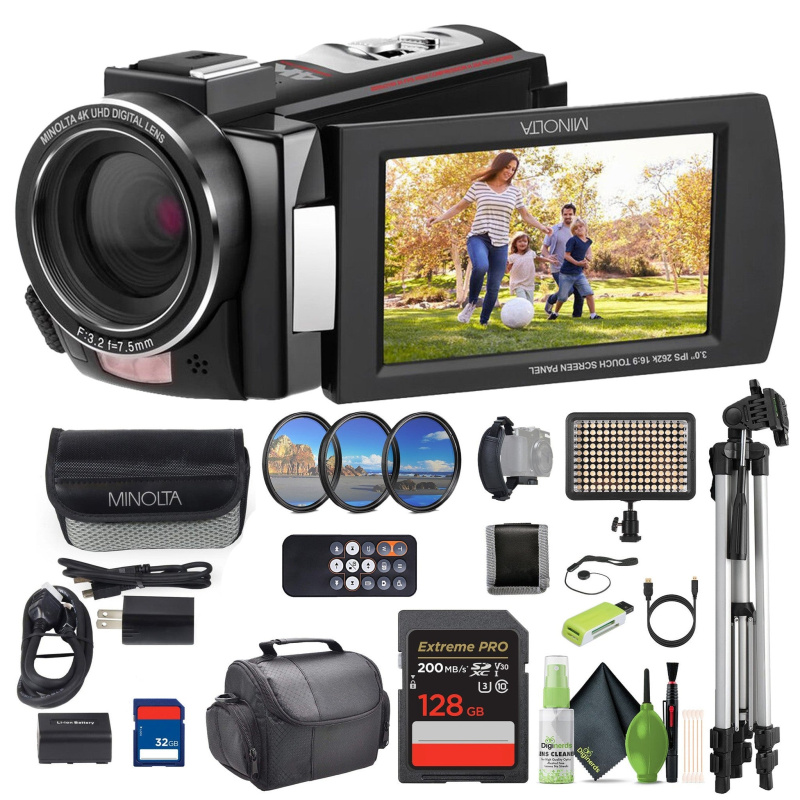 Minolta MN4K25NV 4K Ultra HD 30 MP Night Vision Camcorder (Black) Bundle kit