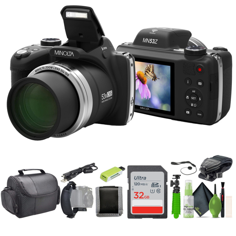 Minolta Pro Shot MN53Z 16 MP HD Digital Camera with 53x Zoom, 1080p HD Video Bundle (Black)