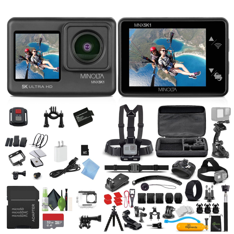 Minolta MNX5K1 5K Ultra HD, 24 MP Action Camera Kit, Waterproof Case- Bundle Kit