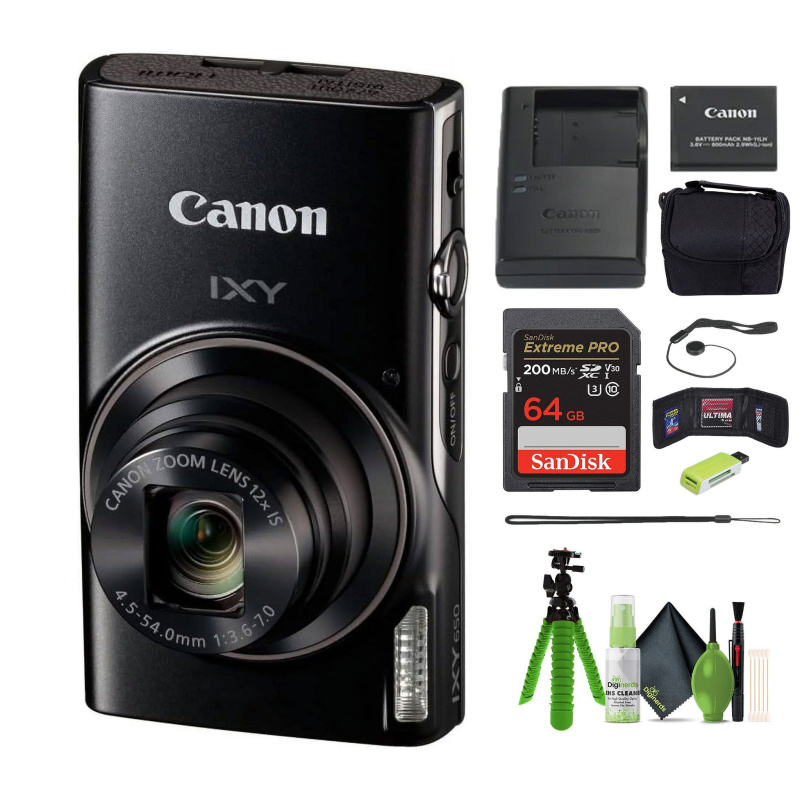 Canon Compact Digital Camera IXY 650 12x Optical Zoom IXY650 - Black - Bundle (International Model)