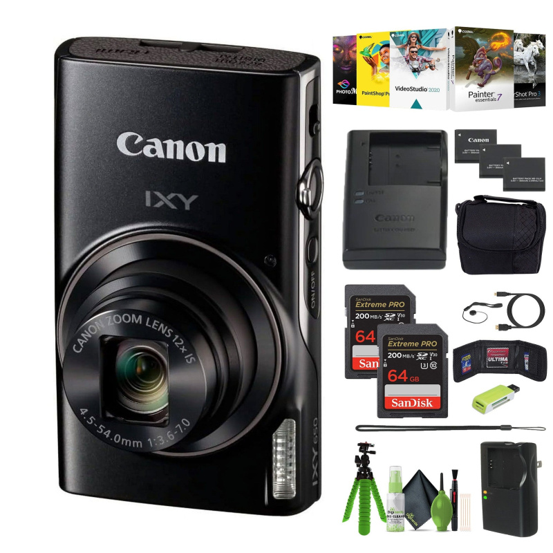 Canon Compact Digital Camera IXY 650 12x Optical Zoom IXY650 - Black - Bundle (International Model)