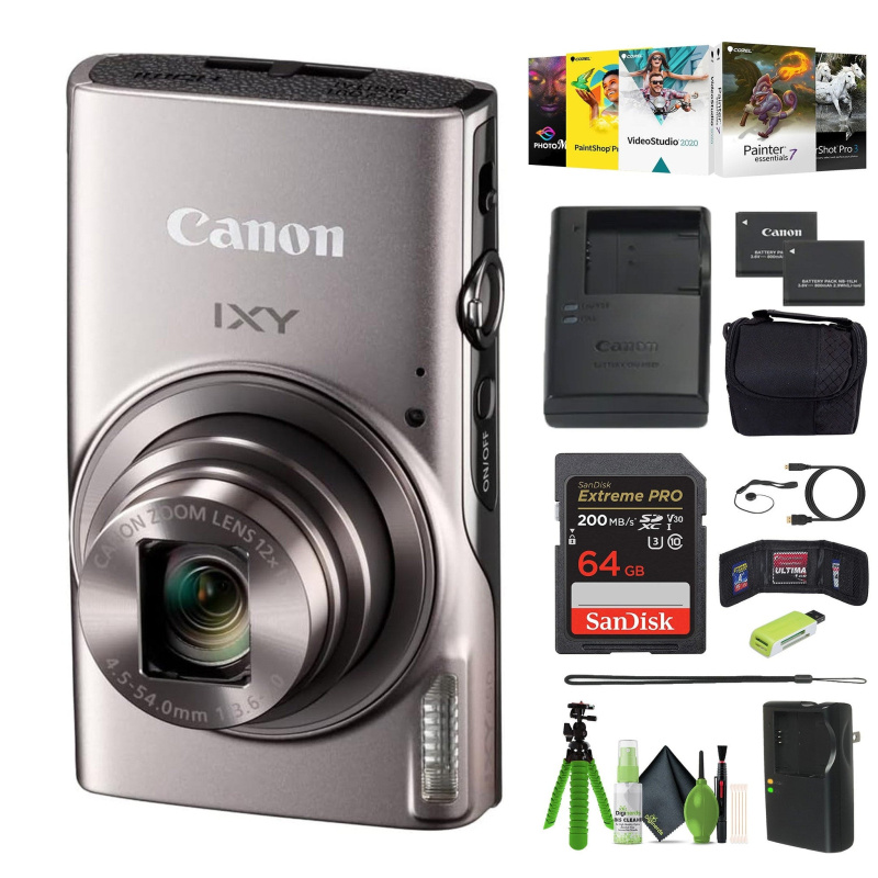 Canon Compact Digital Camera IXY 650 12x Optical Zoom IXY650 - Silver - Bundle (International Model)
