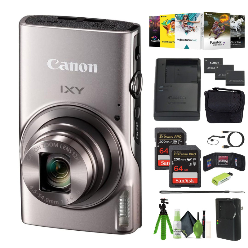 Canon Compact Digital Camera IXY 650 12x Optical Zoom IXY650 - Silver - Bundle (International Model)
