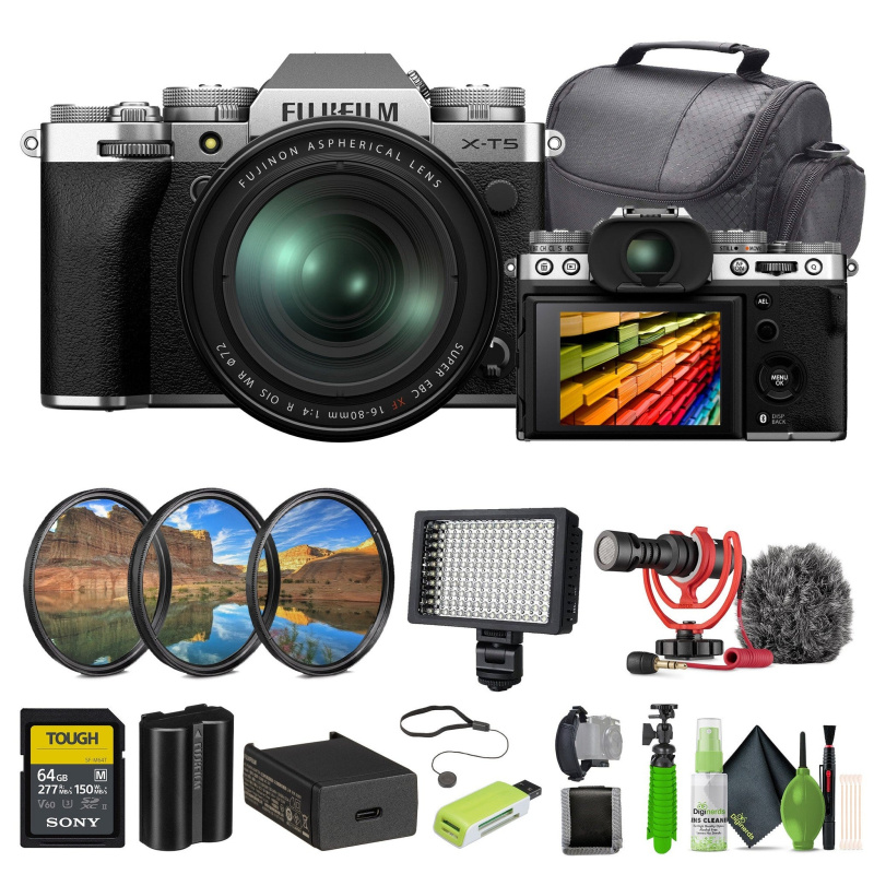 Fujifilm X-T5 Mirrorless Digital Camera XF16-80mm Lens Bundle+Accessories-Silver