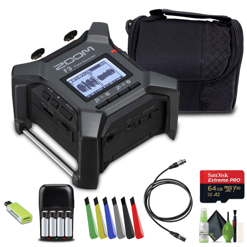 Zoom F3 2-Input / 2-Track Portable Field Recorder Bundle with Accessories