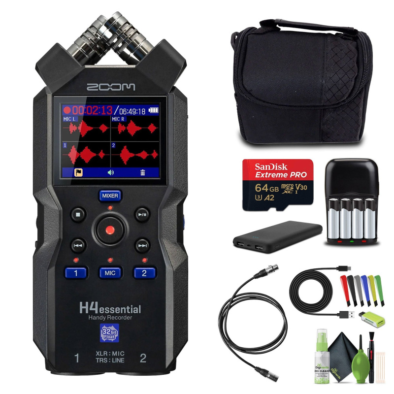 Zoom H4essential 4-Track 32-Bit Float Portable Audio Recorder Bundle