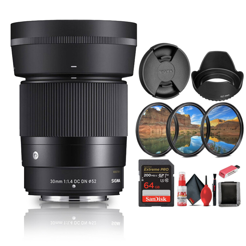 Sigma 30mm f/1.4 DC DN Contemporary Lens for Nikon Bundle