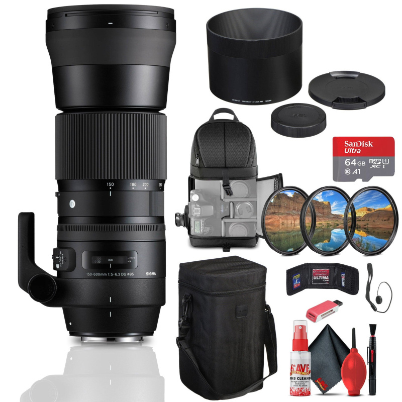 Sigma 150-600mm f/5-6.3 DG OS HSM Contemporary Lens for Canon EF Bundle (International Model)