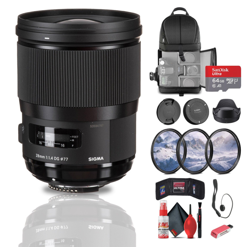 Sigma 28mm f/1.4 DG HSM Art Lens for Nikon F Bundle