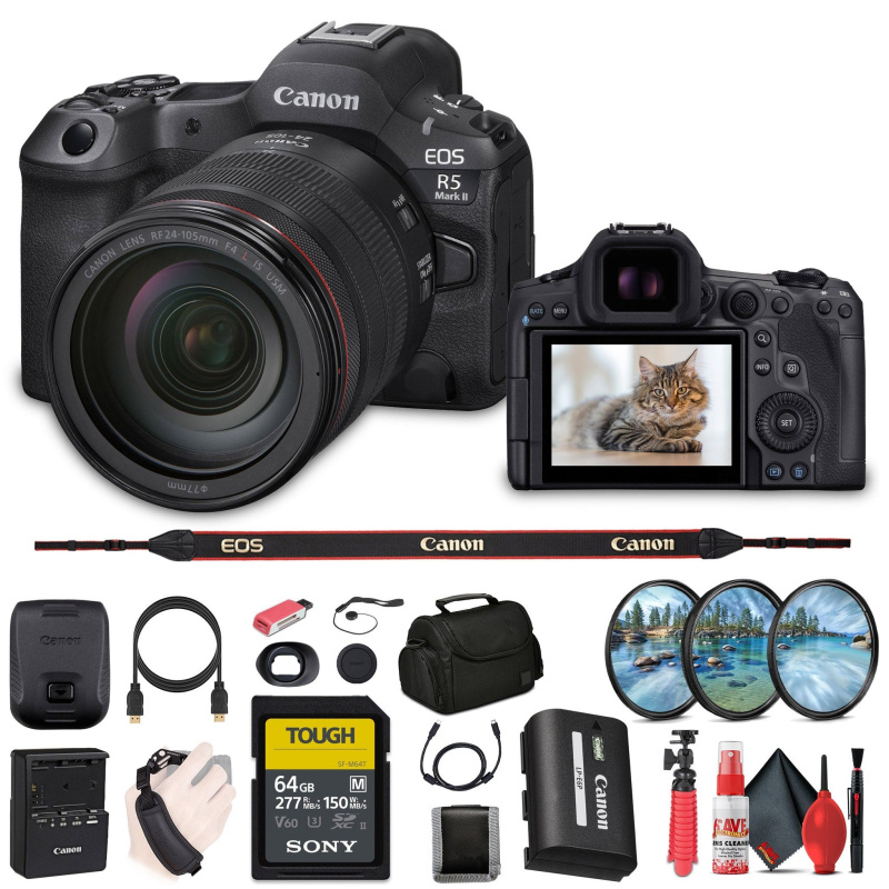 Canon EOS R5 Mark II Mirrorless Camera with 24-105mm f/4 Lens (6536C012) Bundle (International Model)