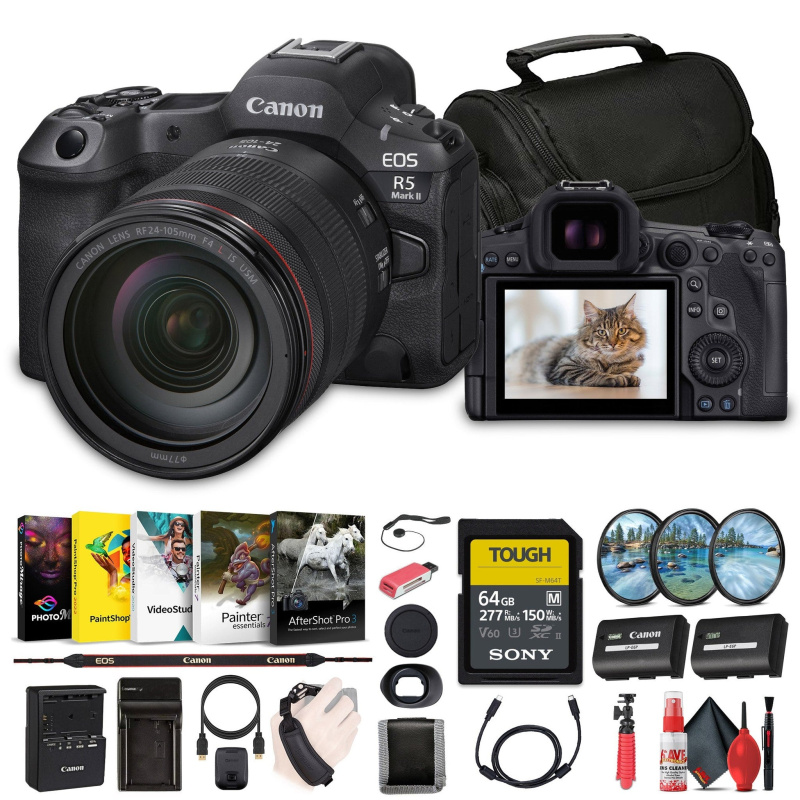 Canon EOS R5 Mark II Mirrorless Camera with 24-105mm f/4 Lens (6536C012) Bundle (International Model)