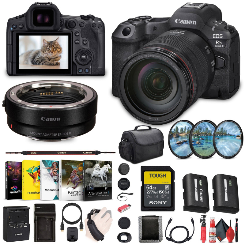 Canon EOS R5 Mark II Mirrorless Camera with 24-105mm f/4 Lens (6536C012) Bundle (International Model)