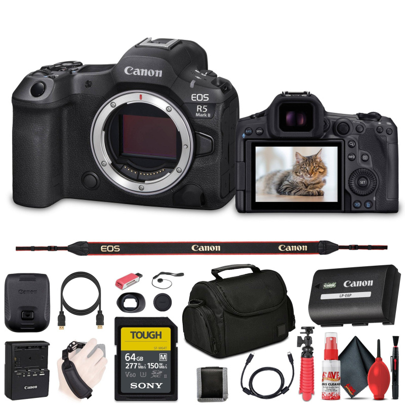 Canon - EOS R5 Mark II Mirrorless Camera, 45MP, Full-Frame Hybrid Camera, 8K Video Bundle (International Model)
