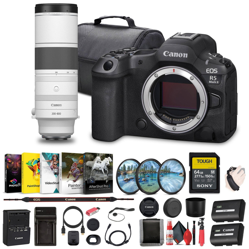 Canon - EOS R5 Mark II Mirrorless Camera, 45MP, Full-Frame Hybrid Camera, 8K Video Bundle (International Model)