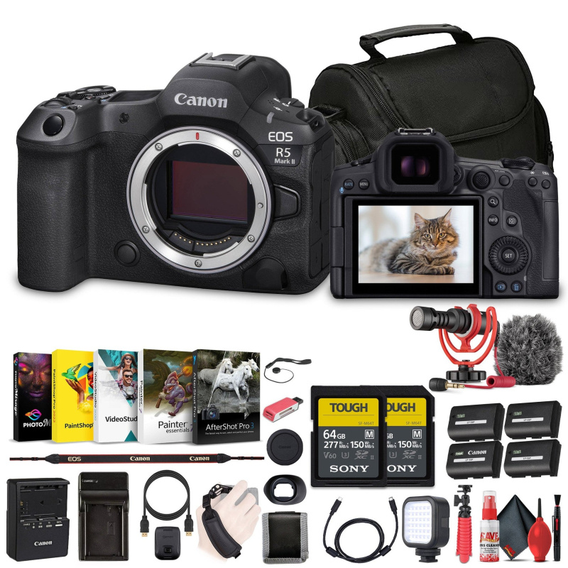 Canon - EOS R5 Mark II Mirrorless Camera, 45MP, Full-Frame Hybrid Camera, 8K Video Bundle (International Model)