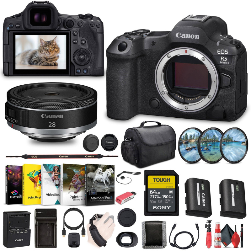 Canon - EOS R5 Mark II Mirrorless Camera, 45MP, Full-Frame Hybrid Camera, 8K Video Bundle (International Model)