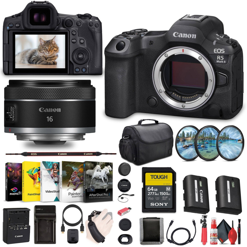 Canon - EOS R5 Mark II Mirrorless Camera, 45MP, Full-Frame Hybrid Camera, 8K Video Bundle (International Model)