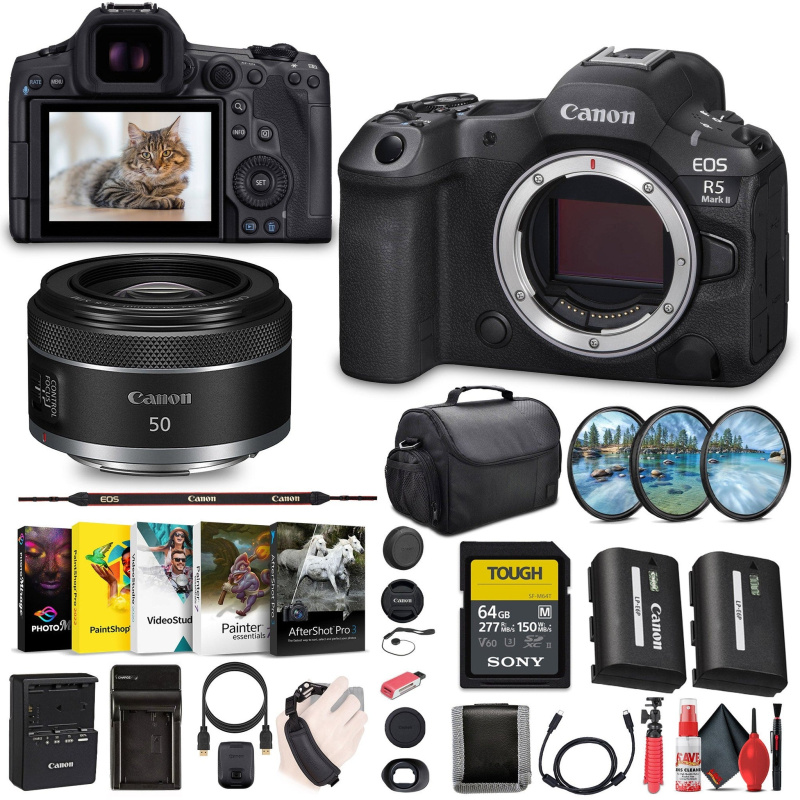 Canon - EOS R5 Mark II Mirrorless Camera, 45MP, Full-Frame Hybrid Camera, 8K Video Bundle (International Model)