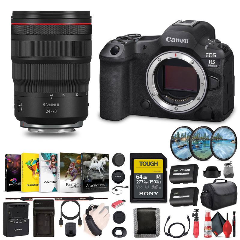 Canon - EOS R5 Mark II Mirrorless Camera, 45MP, Full-Frame Hybrid Camera, 8K Video Bundle (International Model)