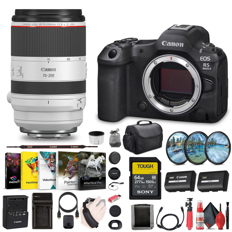 Canon - EOS R5 Mark II Mirrorless Camera, 45MP, Full-Frame Hybrid Camera, 8K Video Bundle (International Model)