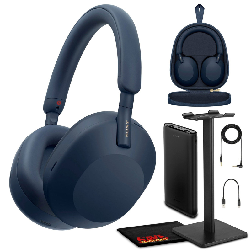 Sony WH-1000XM5 Noise-Canceling Wireless Over-Ear Headphones (Blue)Bundle